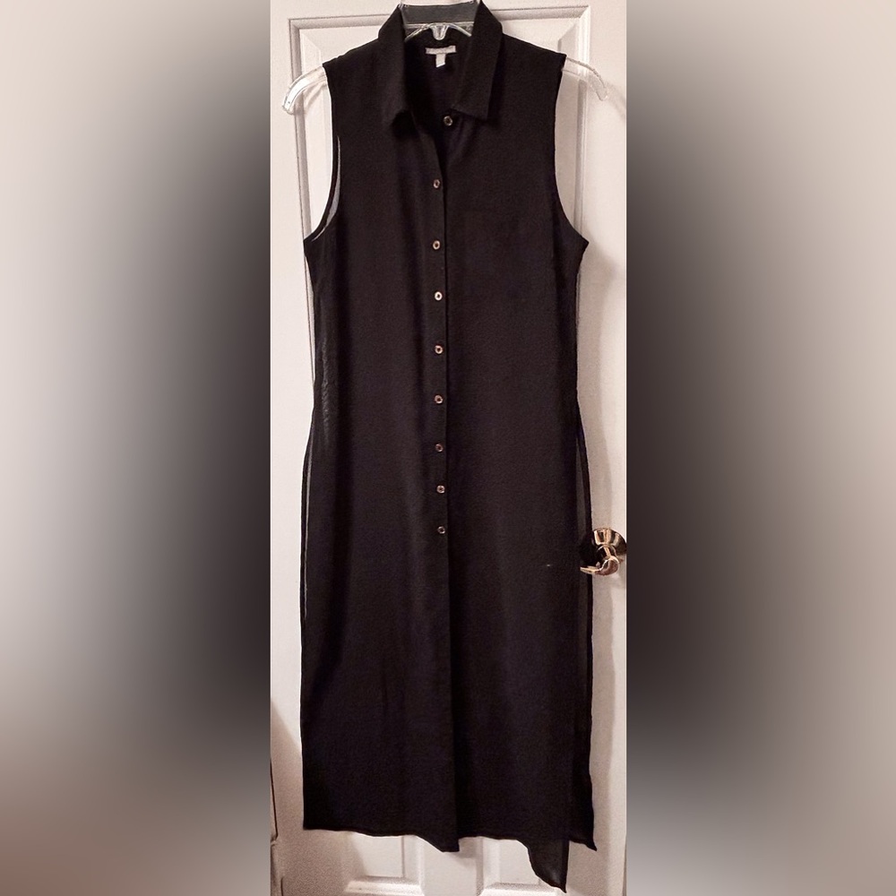 Sheer Black Sleeveless Button-Down Tunic